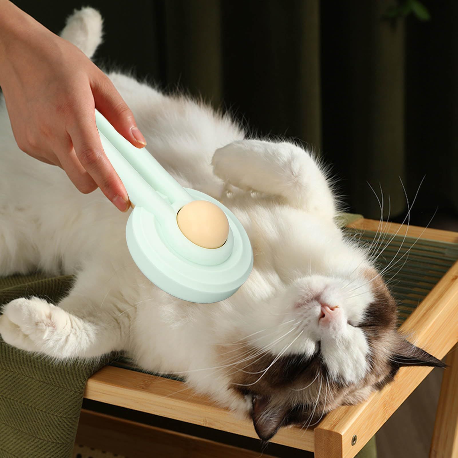Pet Shedding Comb, Rounded Head Stainless Steel Needle Multipurpose Pet Hair Brush for Cats Dogs Hair Removal (Mint Green)