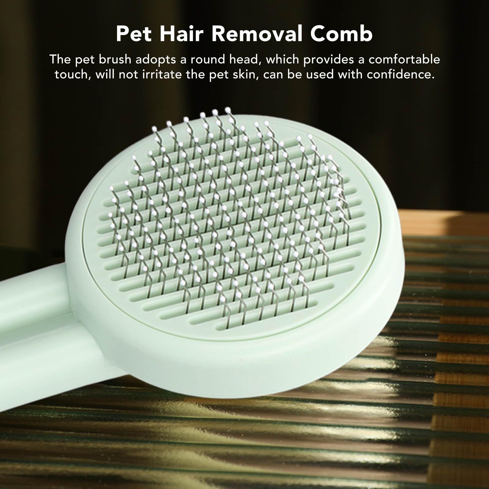 Pet Shedding Comb, Rounded Head Stainless Steel Needle Multipurpose Pet Hair Brush for Cats Dogs Hair Removal (Mint Green)