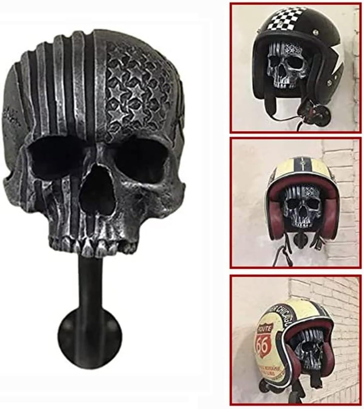 Skull Helmet Rack Wall Mount, Motorcycle Skull Helmets Holder, Gothic Skull Helmet Holder Wall Mount, Resin Crafts