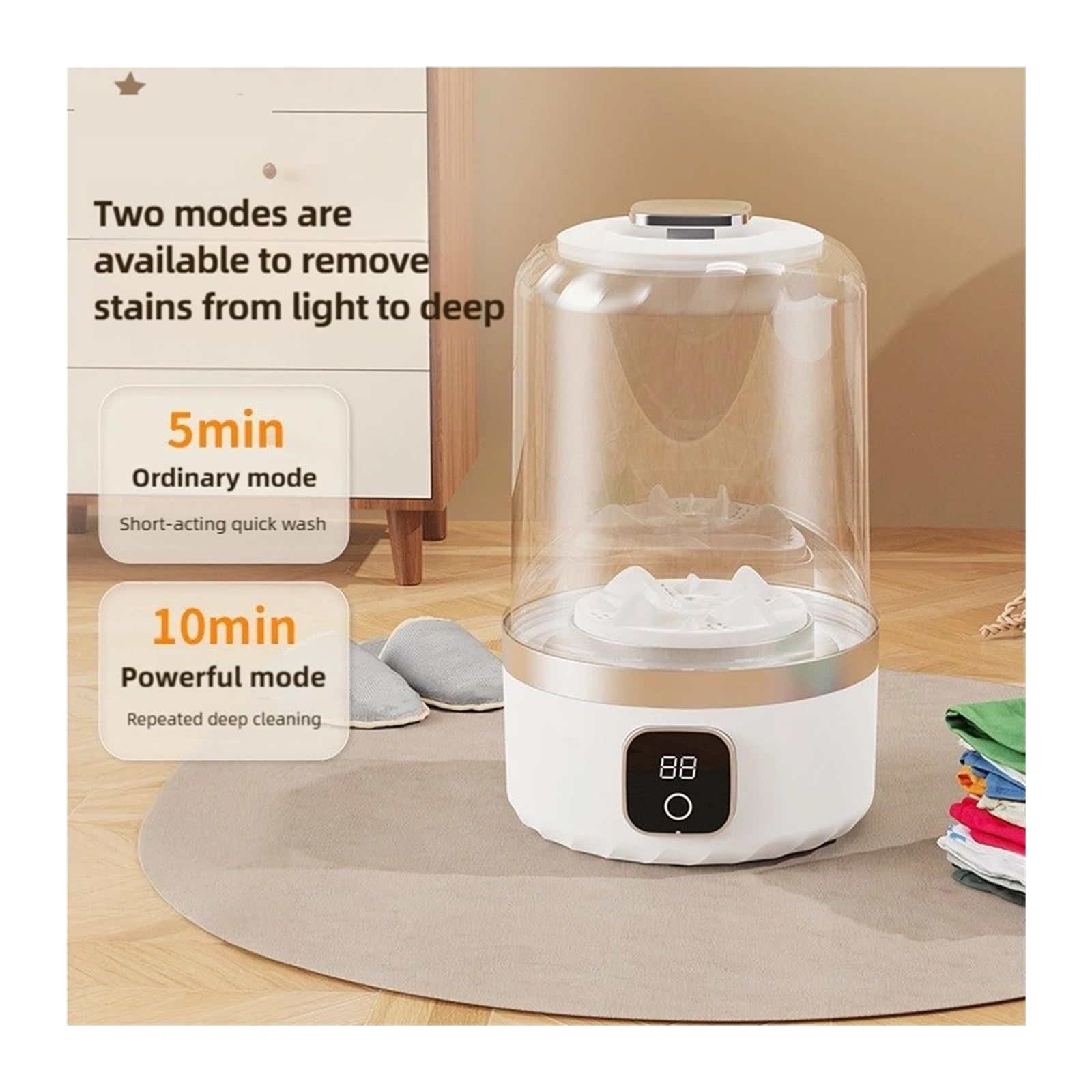 Pink portable mini washing machine, suitable for underwear, socks, baby clothes - rechargeable cordless compact washing machine, suitable for small loads, travel and dormitory use - USB rechargeable home/apartment washing machine
