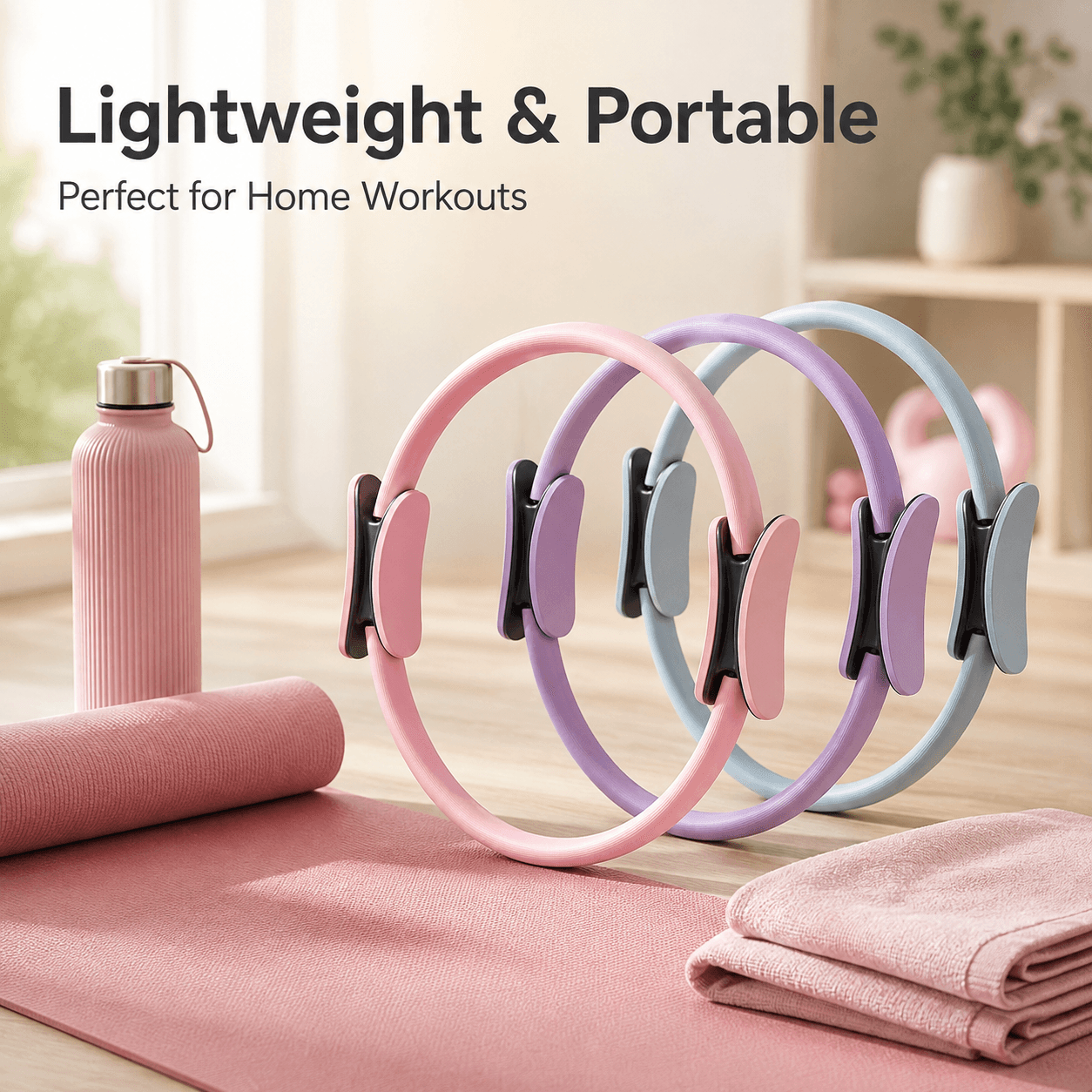 Pilates Ring Fitness Circle 14.96" Dual Padded Handles Resistance Exercise Ring for Arms Legs Core Toning Blue