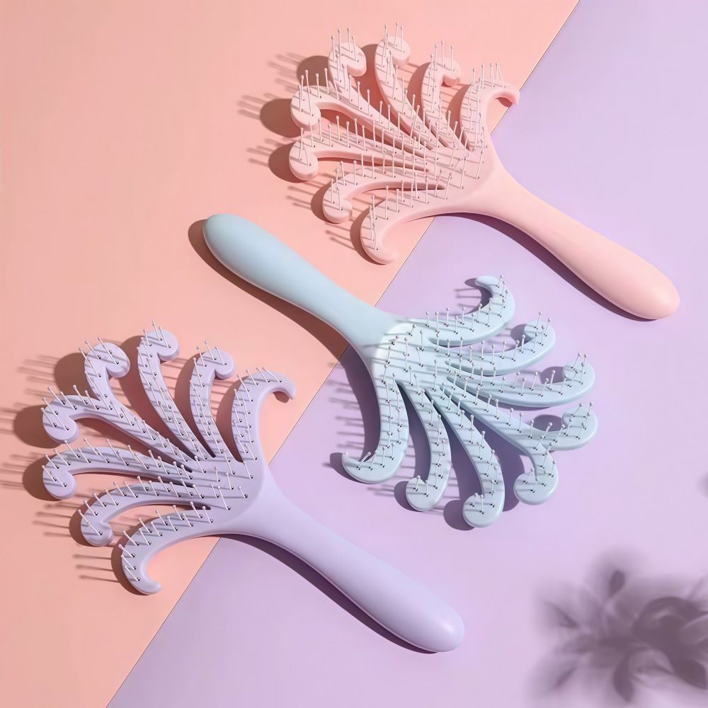 New light pink Octopus Scalp Massage Comb, Gentle Fluffy Wide Tooth Hair Brush, Portable Wet Dry Use Detangling Hair Comb