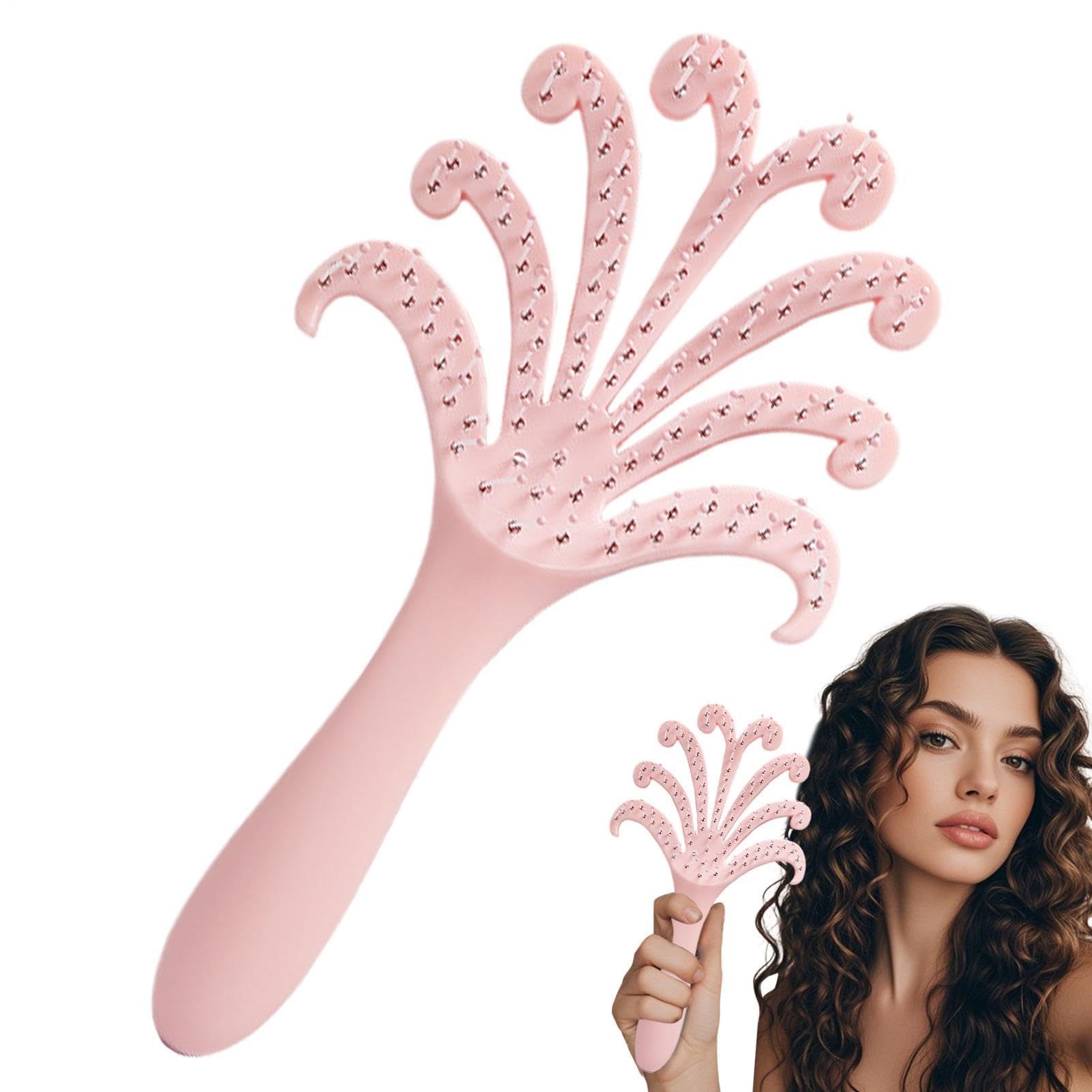 New light pink Octopus Scalp Massage Comb, Gentle Fluffy Wide Tooth Hair Brush, Portable Wet Dry Use Detangling Hair Comb