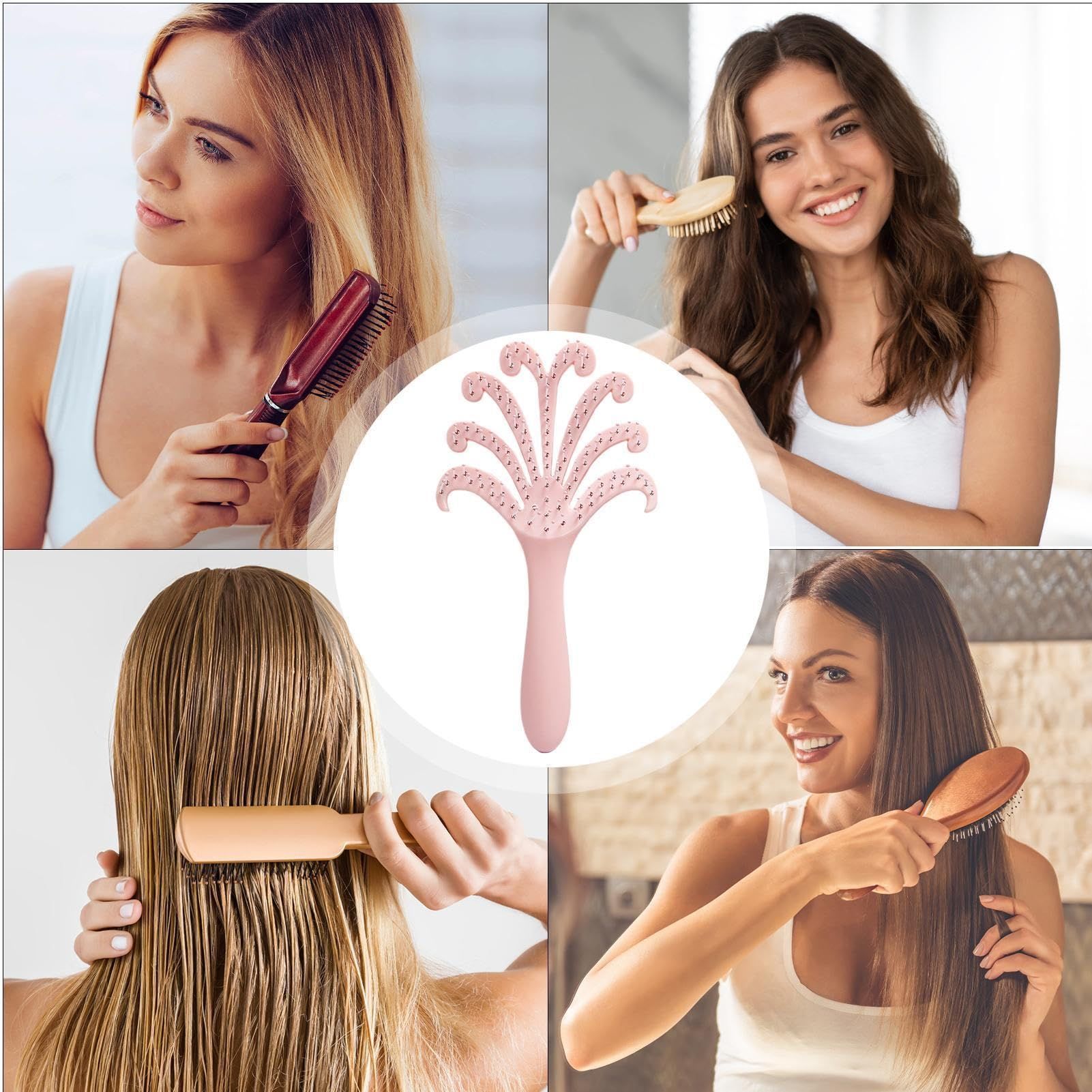 New light pink Octopus Scalp Massage Comb, Gentle Fluffy Wide Tooth Hair Brush, Portable Wet Dry Use Detangling Hair Comb