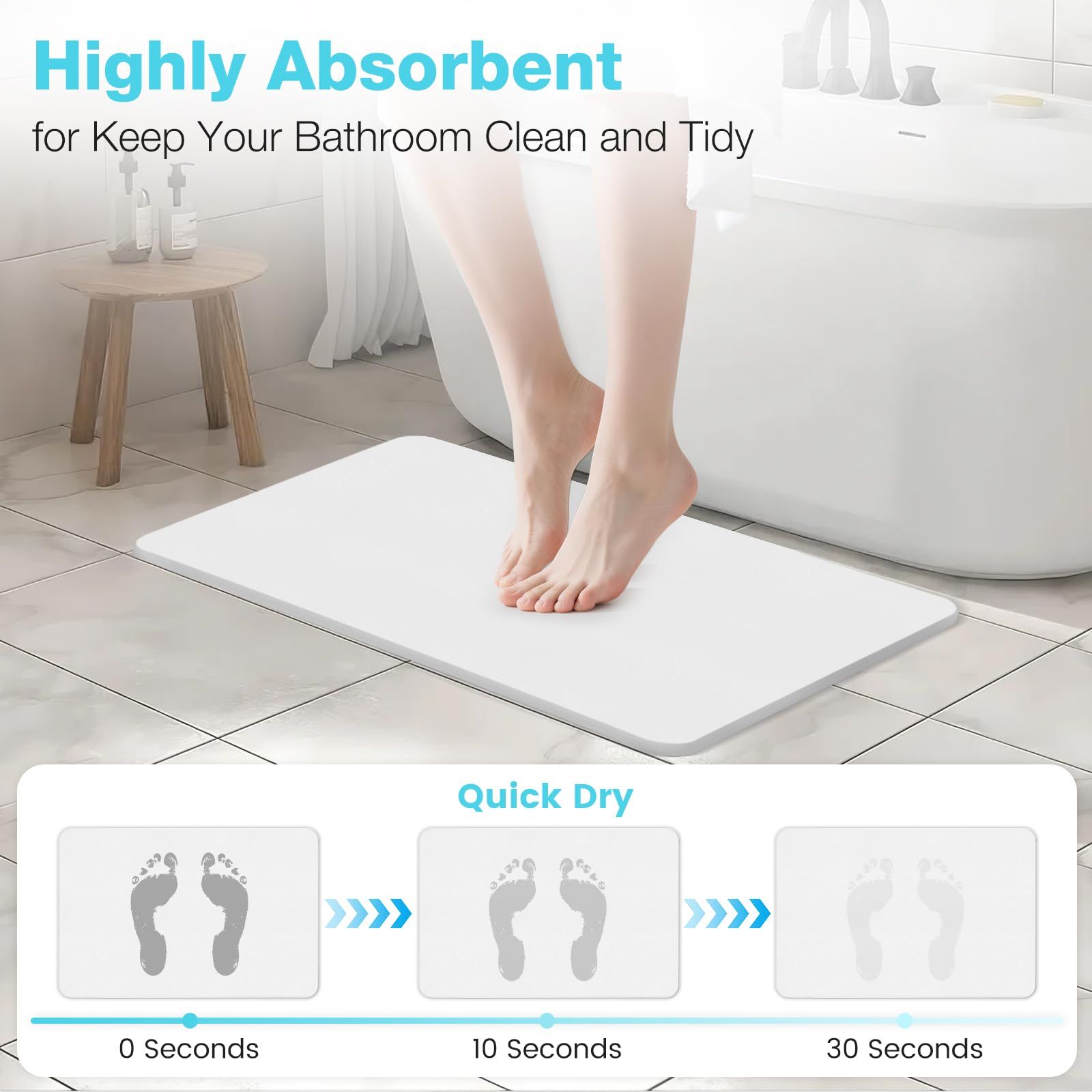 High-quality white pure cotton bathroom mat, ultra-soft, absorbent, quick-drying bathroom rug, non-slip, washable bathroom mat(40cm*30cm)