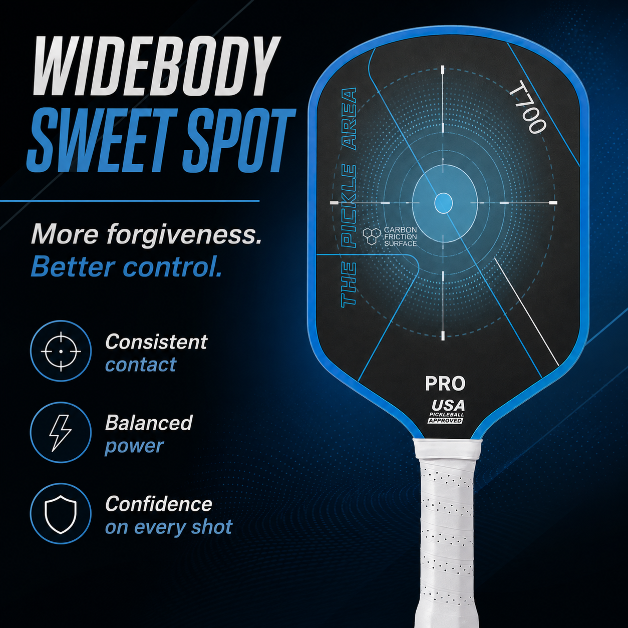 T700 Carbon Fiber Pickleball Paddle, USAP Approved Racket with Carbon Friction Surface for Spin, Control & Power – Orange