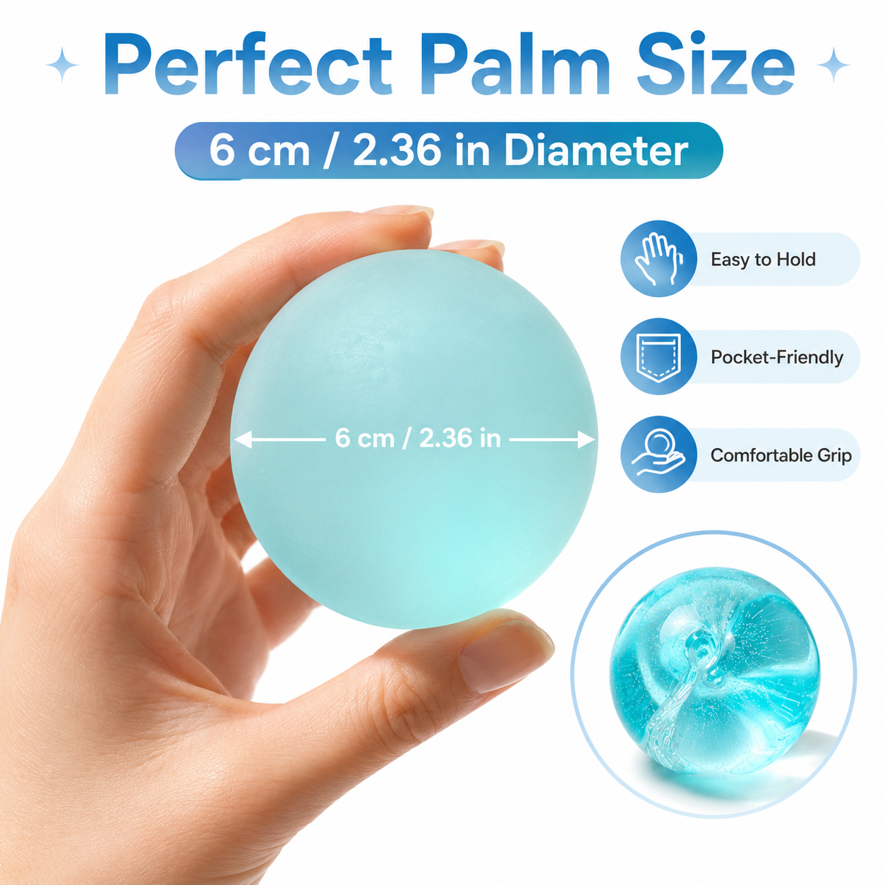 Frosted Blue Coconut Oil Stress Ball, Slow Rising Non-Sticky Squishy Squeeze Ball, Soft Sensory Fidget Toy for Stress Relief, Relaxation and Focus