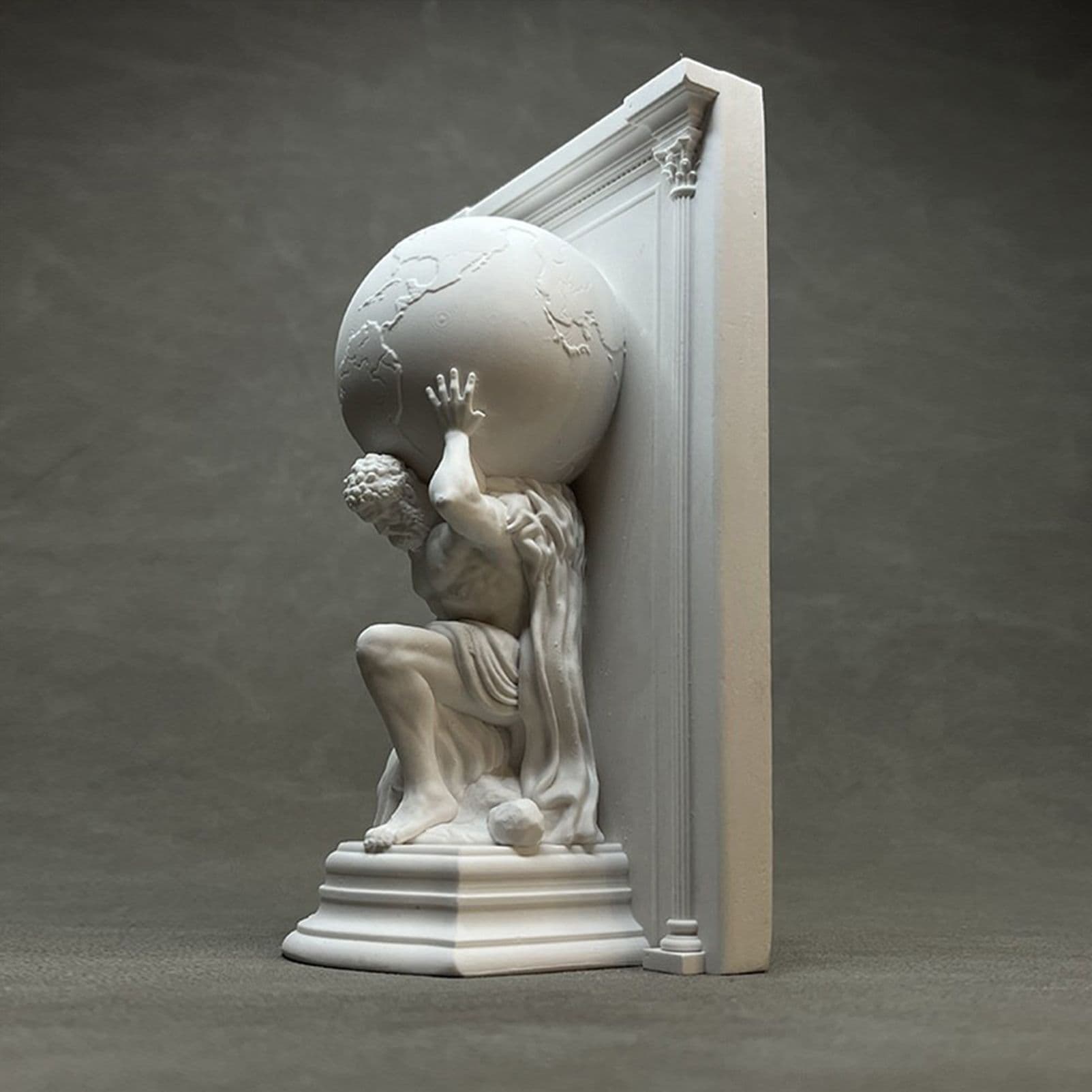 Bookend Atlas Holding the Earth Plaster Sculpture Classic Mythology Art White