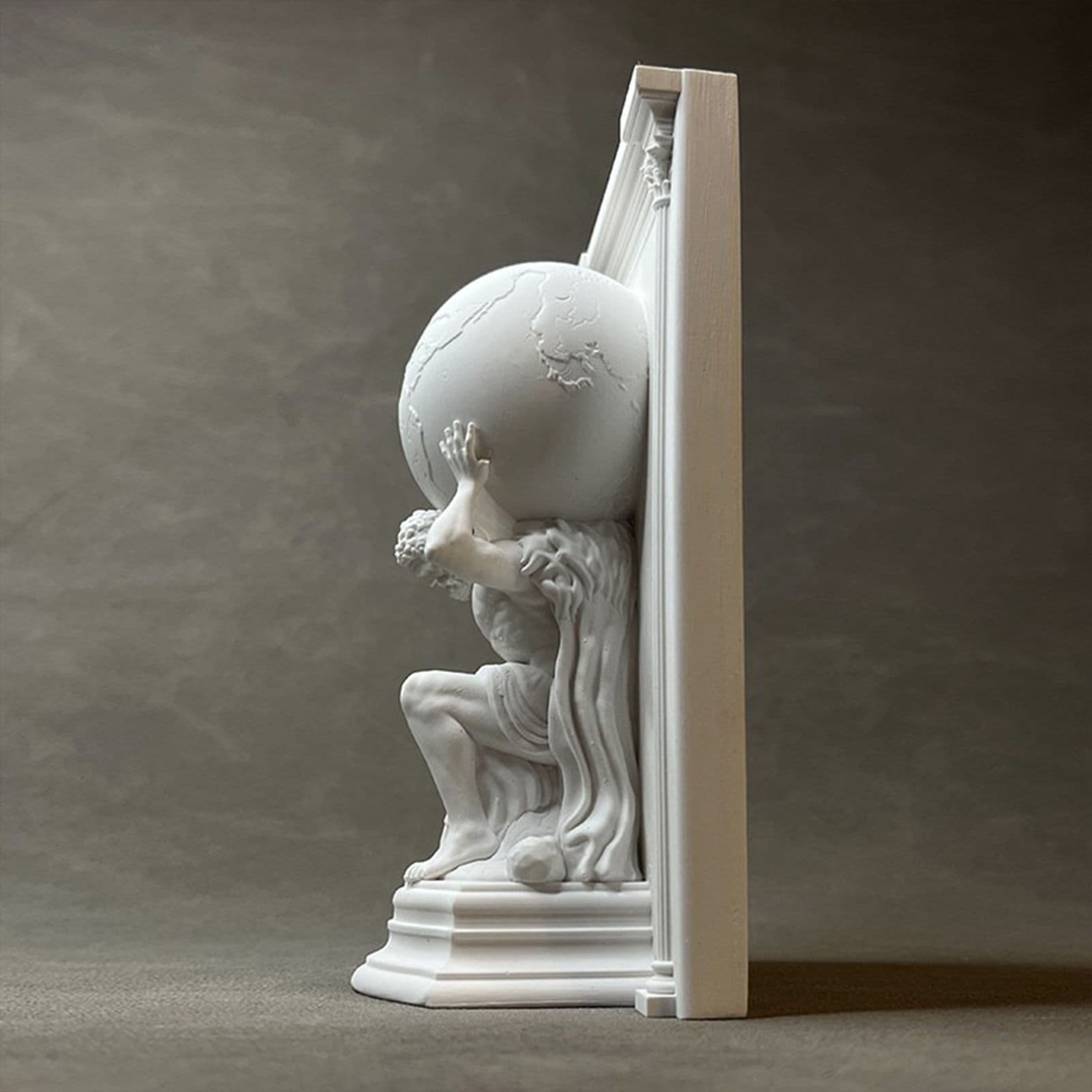 Bookend Atlas Holding the Earth Plaster Sculpture Classic Mythology Art White