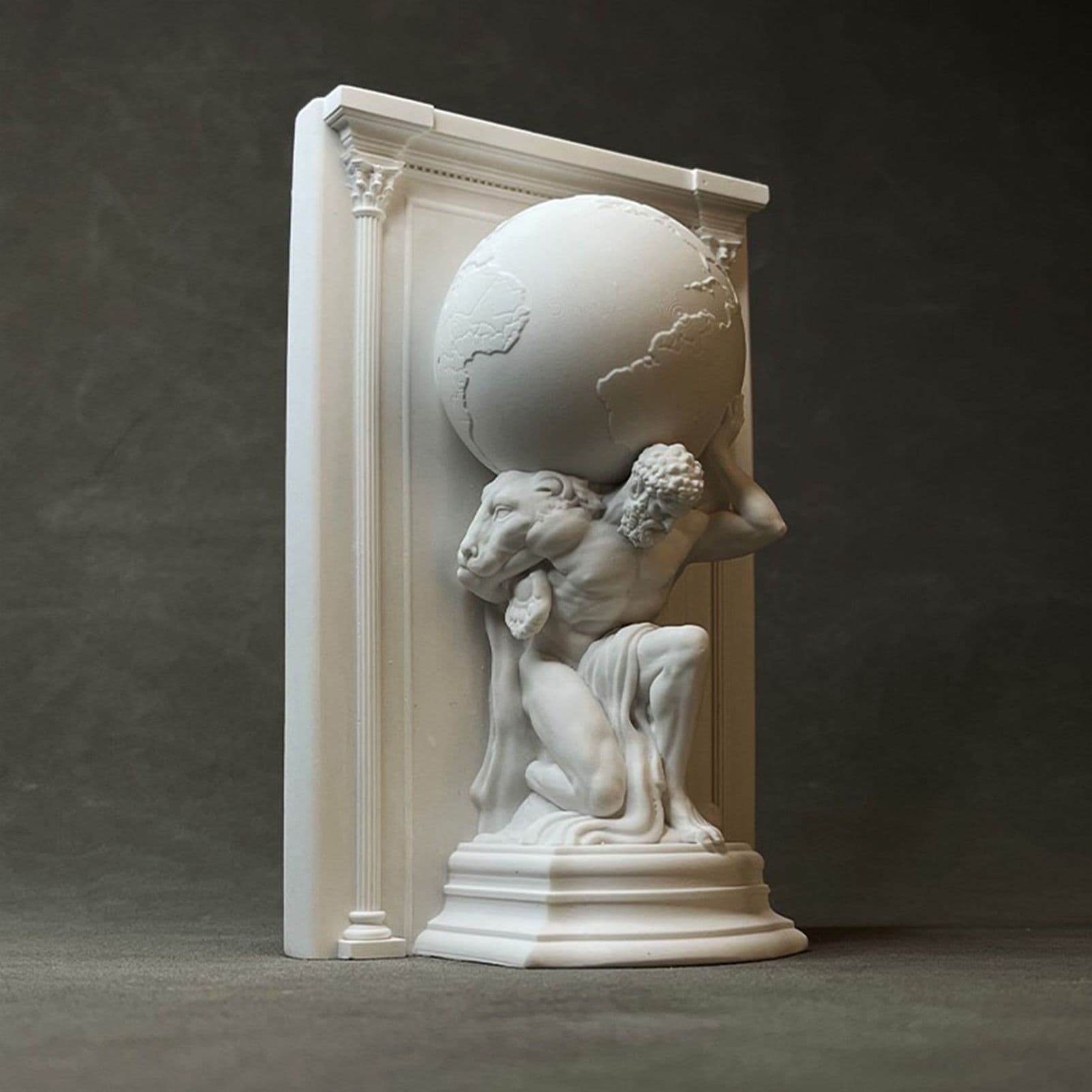Bookend Atlas Holding the Earth Plaster Sculpture Classic Mythology Art White