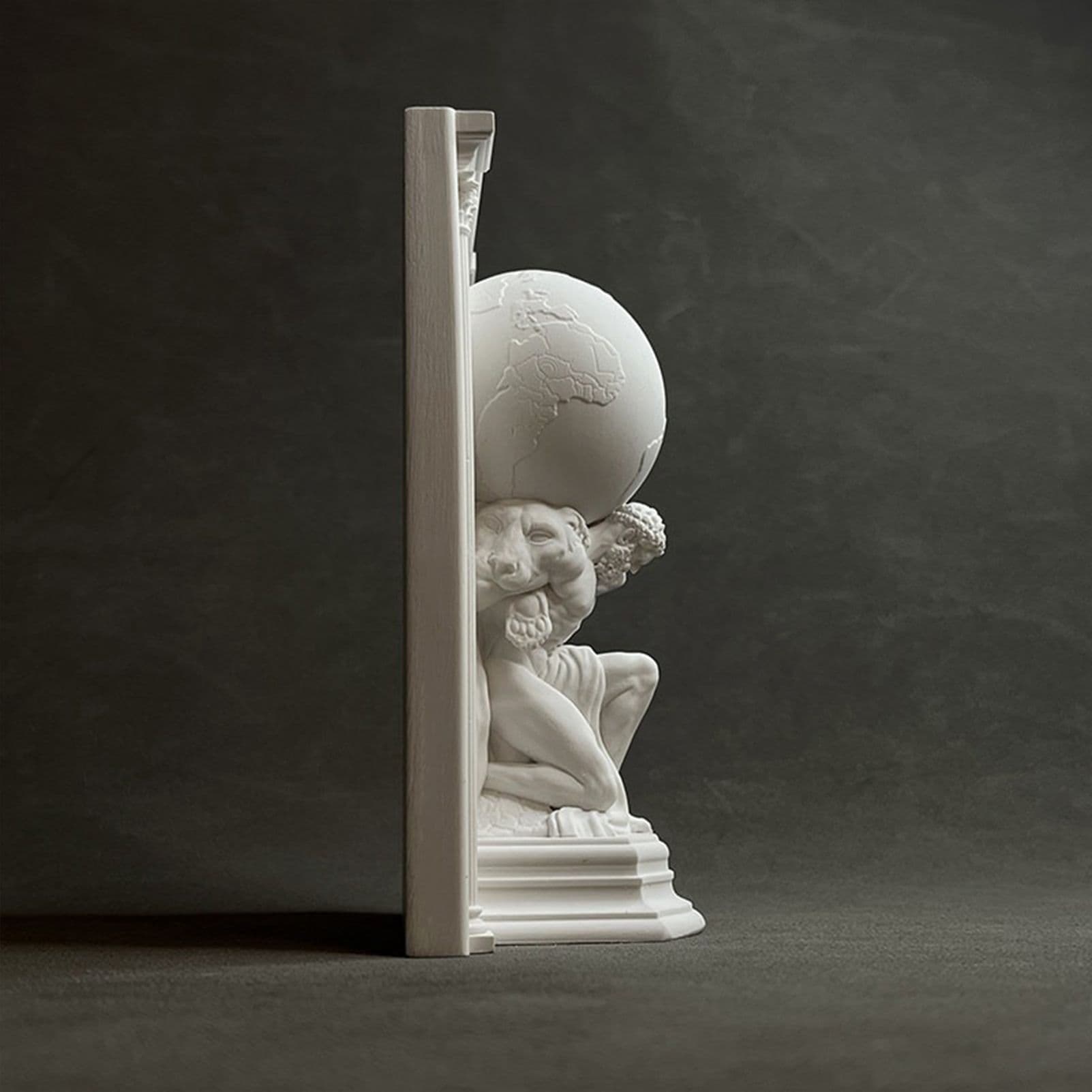 Bookend Atlas Holding the Earth Plaster Sculpture Classic Mythology Art White