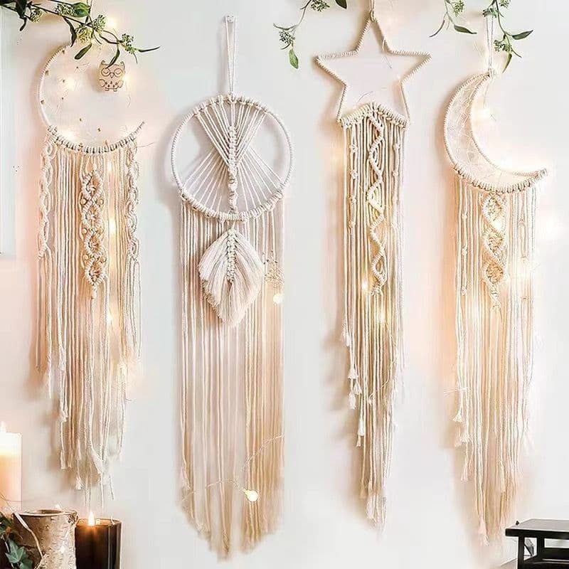 Hanging Decor Macrame Dreamcatcher Wall Ornament Boho Cotton Cord Off White with Pendant