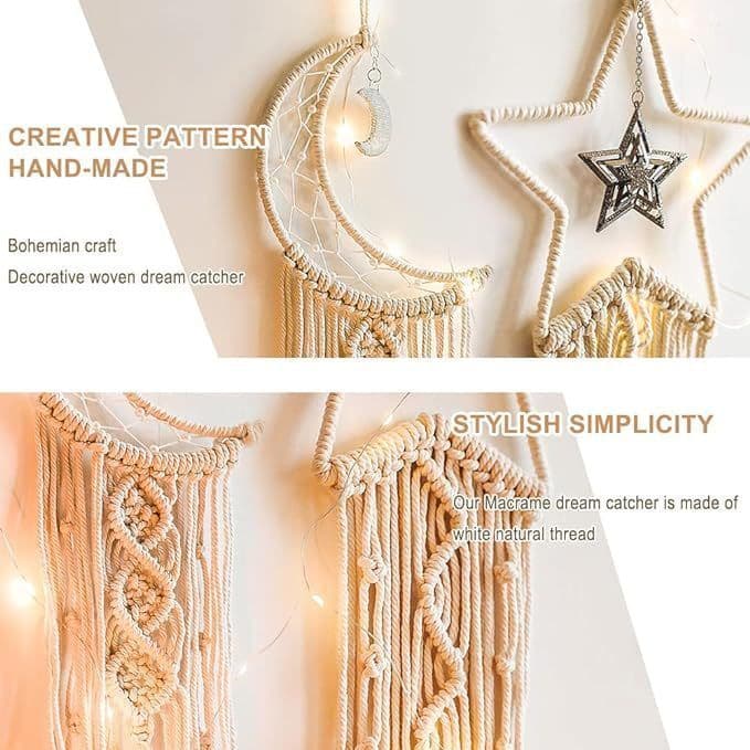 Hanging Decor Macrame Dreamcatcher Wall Ornament Boho Cotton Cord Off White with Pendant