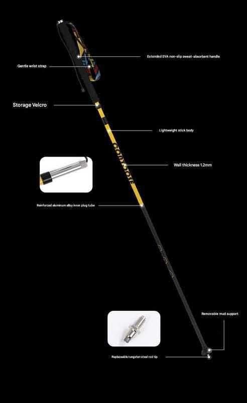 Carbon Fiber Trekking Pole Lightweight Folding Design 125cm Bright Yellow