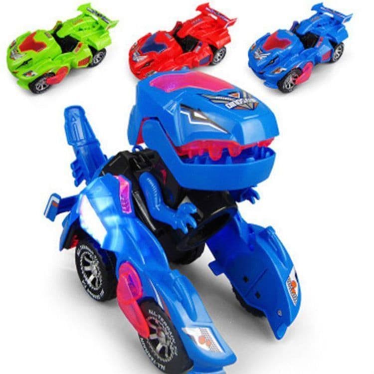 Dinosaur Race Car Toy Electric Transforming with Lights Music Auto Obstacle Avoidance Blue 21 x 11 x 9.1cm
