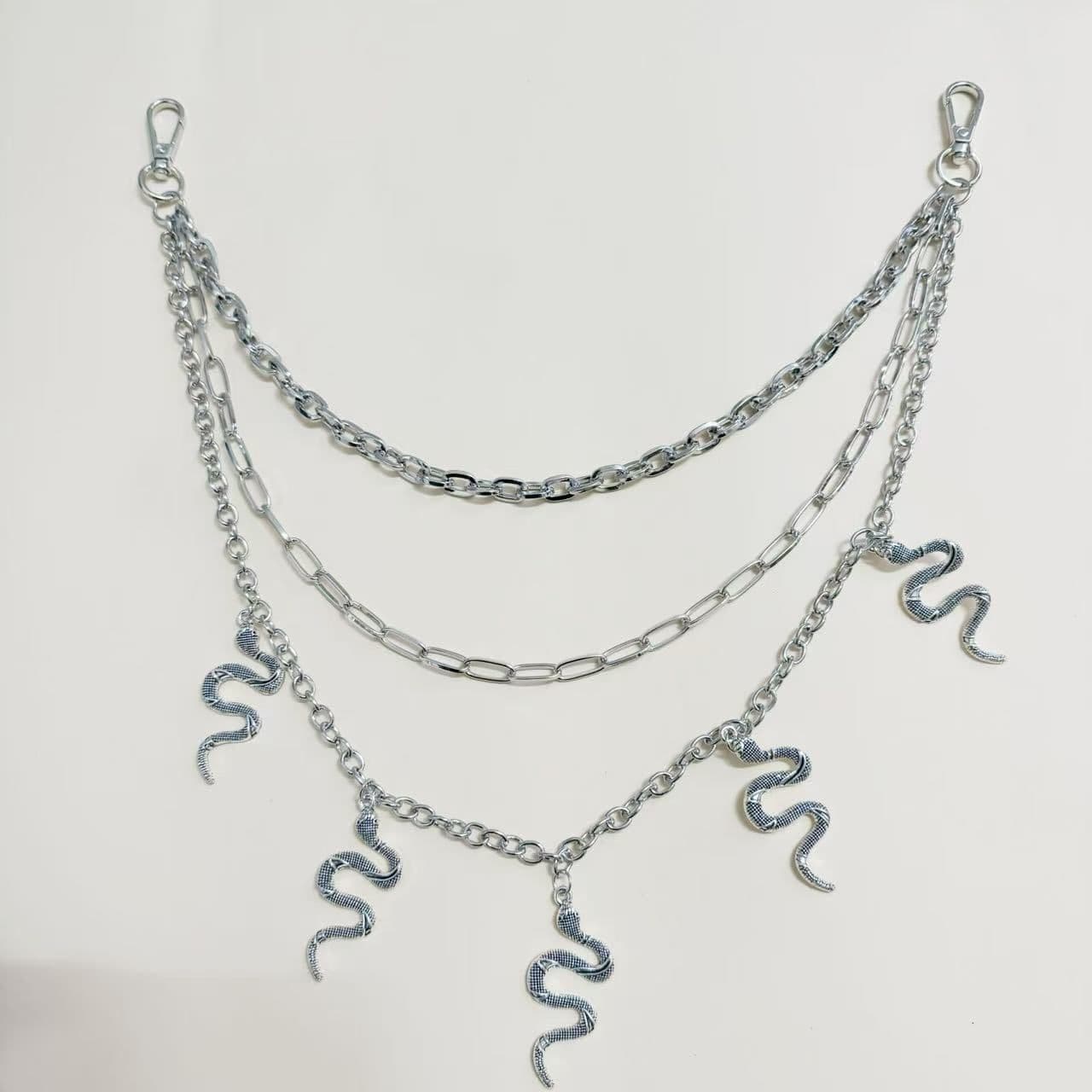 Pants Chain Waist Belt Chain Unisex Multi Layer Decorative Pendants Silver Tone
