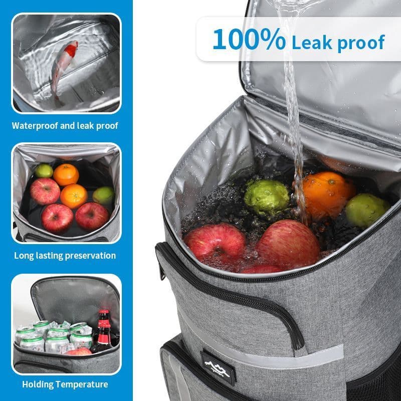 Insulated Cooler Backpack 30L Leak-proof Portable Oxford Fabric Black