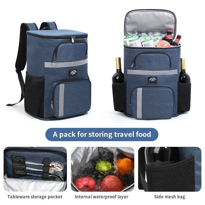 Insulated Cooler Backpack 30L Leak-proof Portable Oxford Fabric Black