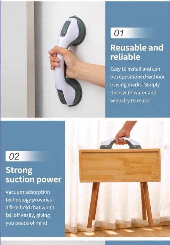 Bathroom Grab Bar No-Drill Suction Cup Safety Support Rail 2-Pack Black