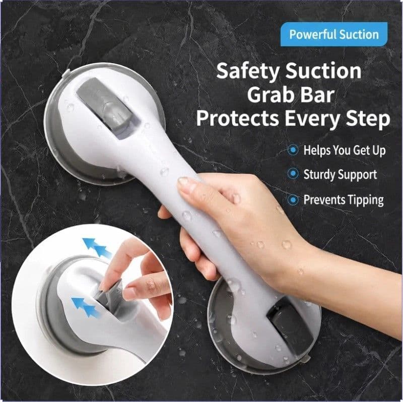 Bathroom Grab Bar No-Drill Suction Cup Safety Support Rail 2-Pack Black
