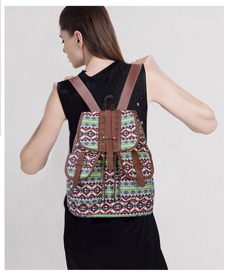 Canvas Backpack, Ethnic Floral Print