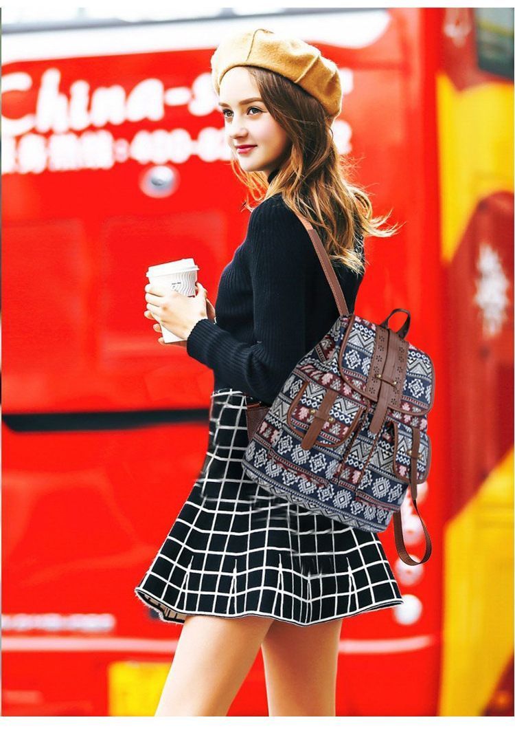 Canvas Backpack, Ethnic Floral Print