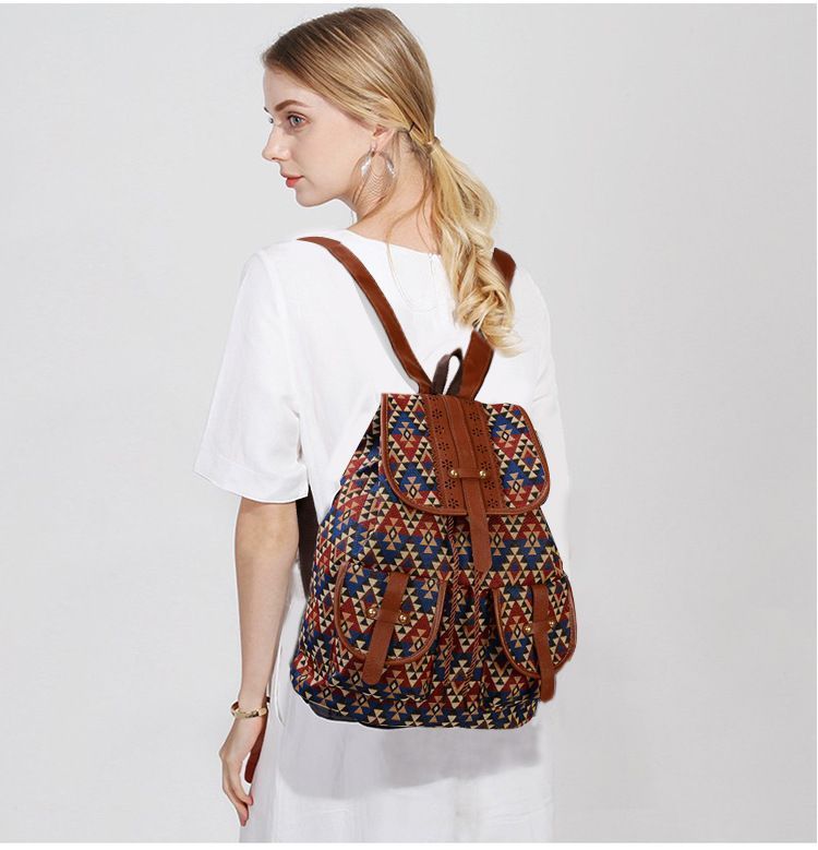 Canvas Backpack, Ethnic Floral Print