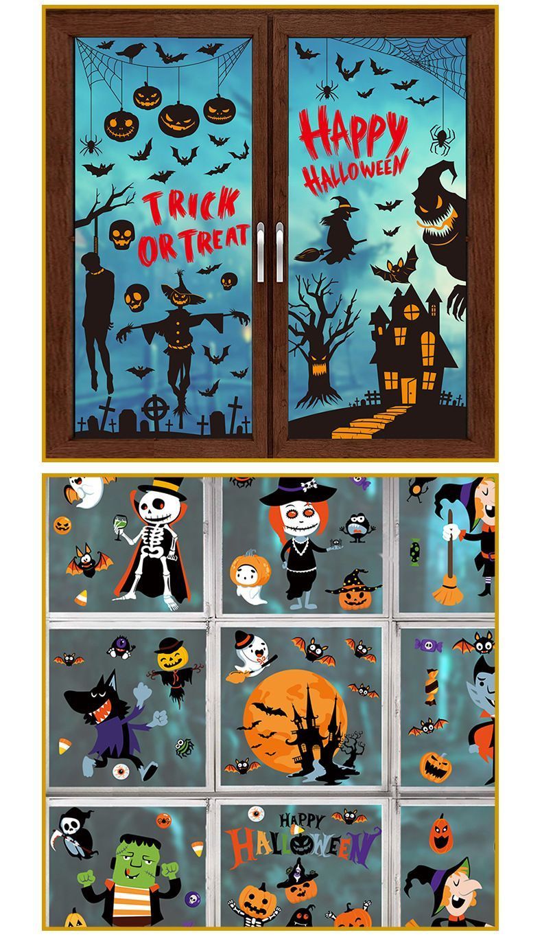 2Sets W10 Halloween Static Window Stickers (9 Sheets Per Set)