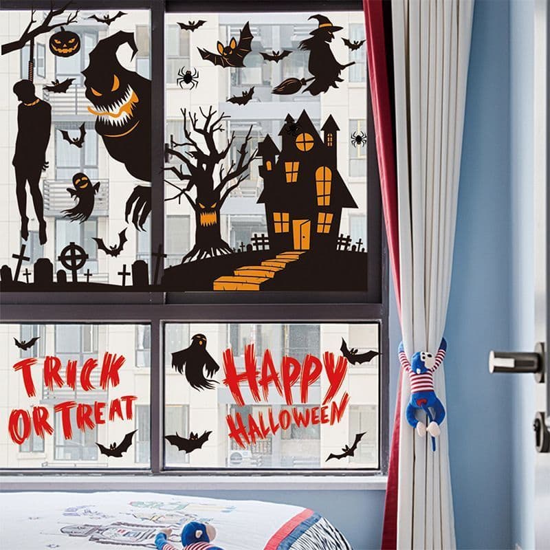 Halloween Static Window Stickers 21 Styles Double-Sided Print PVC Reusable 2 Sets