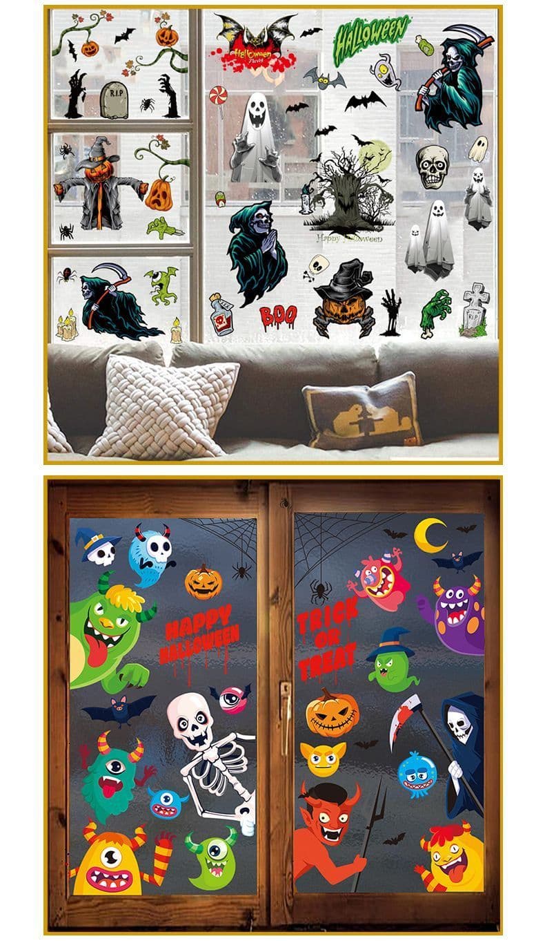 Halloween Static Window Stickers 21 Styles Double-Sided Print PVC Reusable 2 Sets