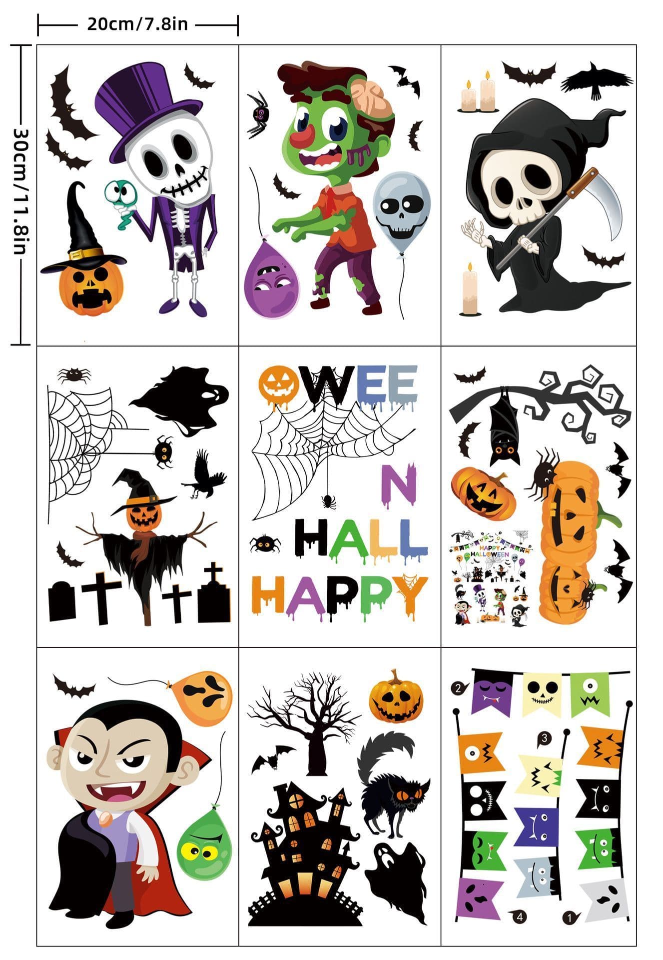 Halloween Static Window Stickers 21 Styles Double-Sided Print PVC Reusable 2 Sets