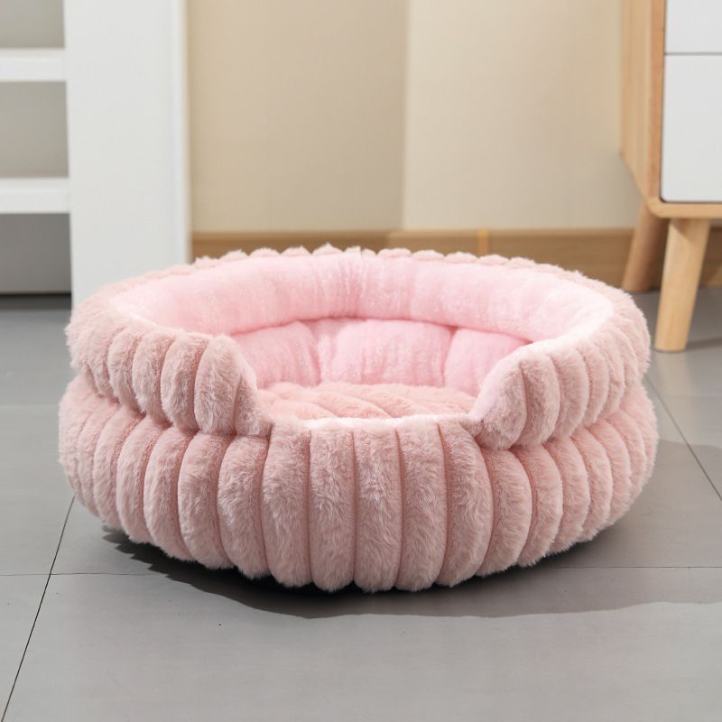 Plush Round Bed - Cream White, Size L: 60×60×15cm