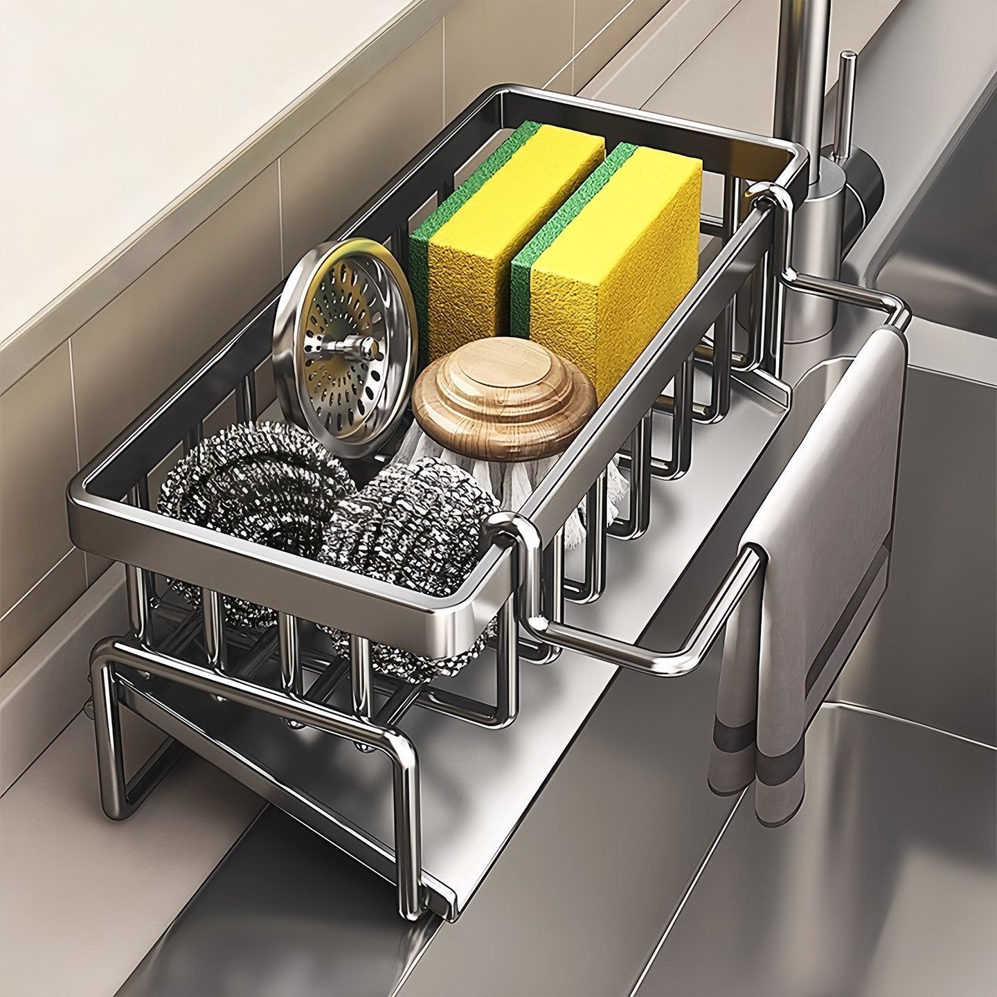 Low Profile Tilted Dish Drying Rack-Cream White 02