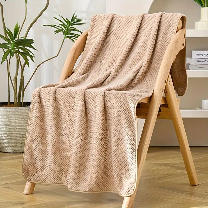 Modern Pineapple Grid Design Ultra-Soft Coral Fleece Bath Towel｜90x170cm Extra Thick Strong Absorption, Suitable for Bathroom, Gym, Hotel, and Home Use.(ORANGE)