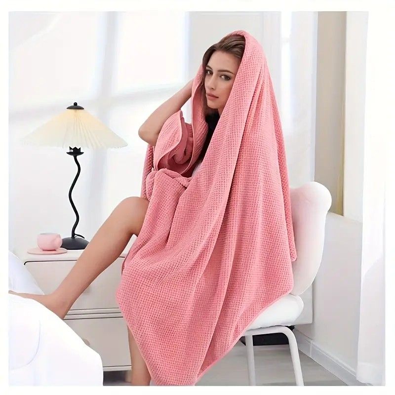Modern Pineapple Grid Design Ultra-Soft Coral Fleece Bath Towel｜90x170cm Extra Thick Strong Absorption, Suitable for Bathroom, Gym, Hotel, and Home Use.(ORANGE)