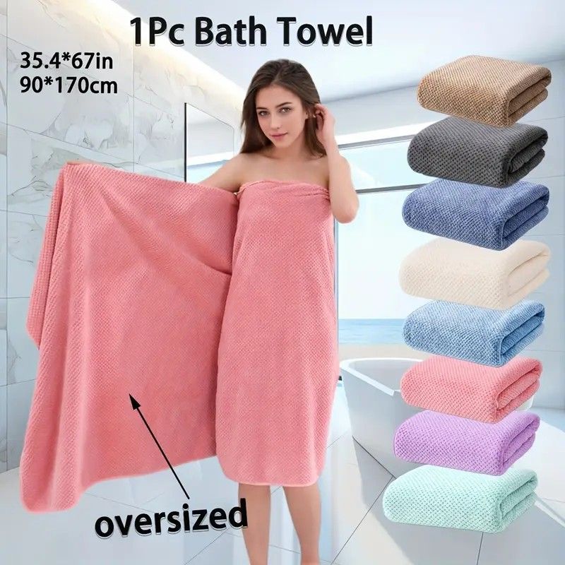 Modern Pineapple Grid Design Ultra-Soft Coral Fleece Bath Towel｜90x170cm Extra Thick Strong Absorption, Suitable for Bathroom, Gym, Hotel, and Home Use.(ORANGE)
