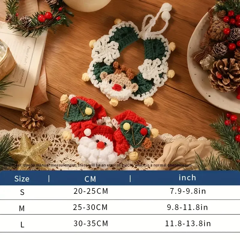 Handmade Yarn Pet Neckerchief, Christmas Photo Must-Have, Comfortable, Breathable & Adjustable. Reindeer Crochet Neckerchief: Size L