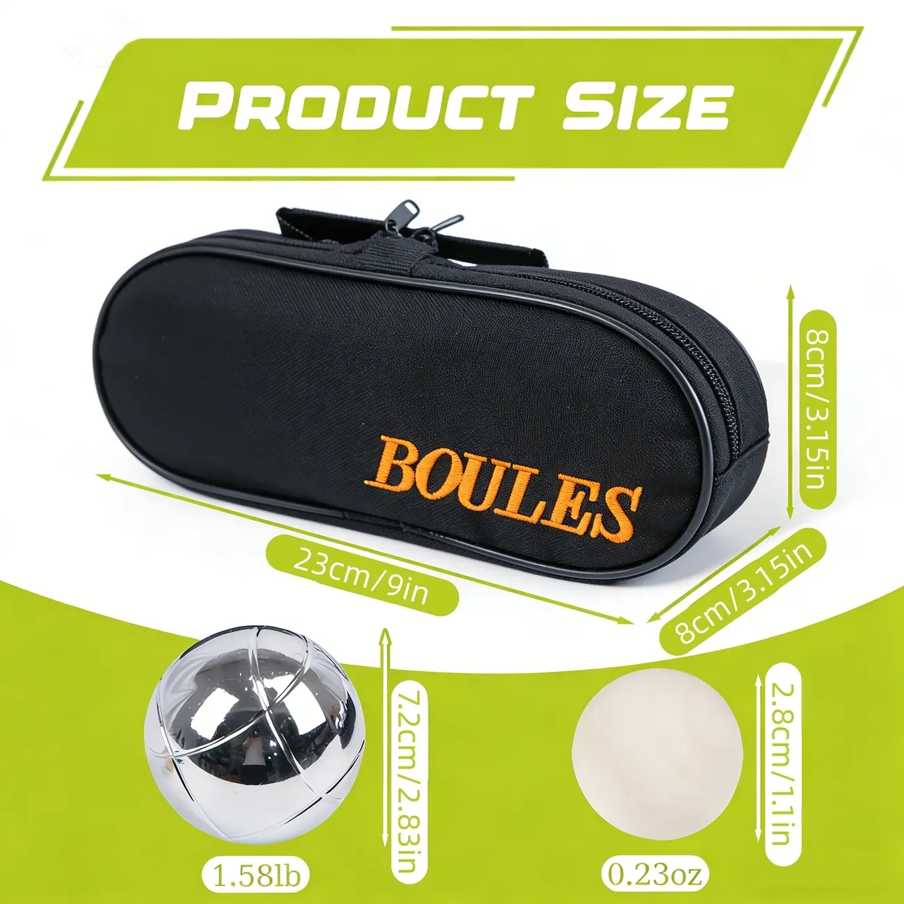 Petanque Boules Set – Chrome & Titanium Plated Steel Balls, with Jack, Measure Tool & Logo Bag, Backyard Beach Lawn Game（3-Ball Set）