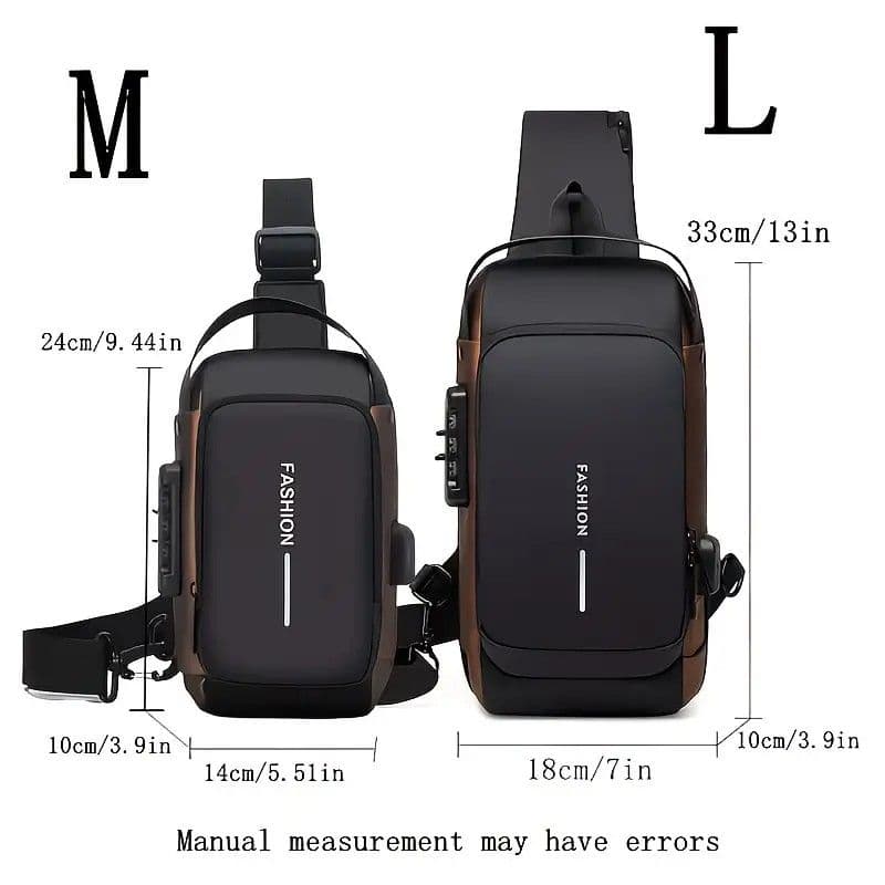 Men's Chest Bag Honeycomb Breathable Adjustable Shoulder Strap USB Charging Password Lock M/L Sizes