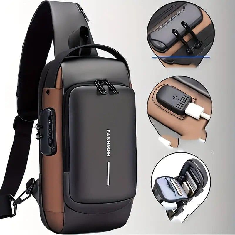 Men's Chest Bag Honeycomb Breathable Adjustable Shoulder Strap USB Charging Password Lock M/L Sizes