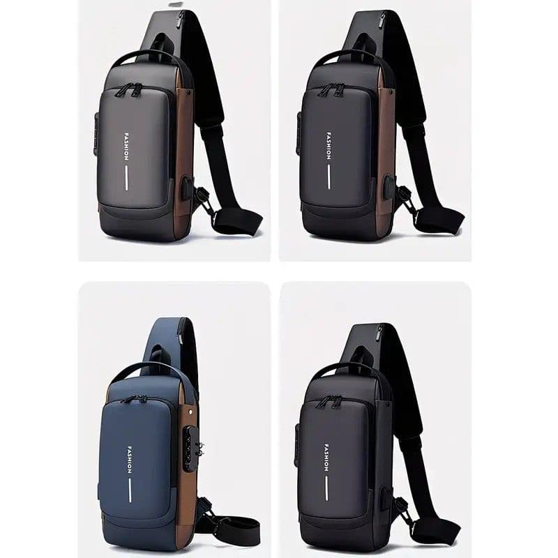 Men's Chest Bag Honeycomb Breathable Adjustable Shoulder Strap USB Charging Password Lock M/L Sizes