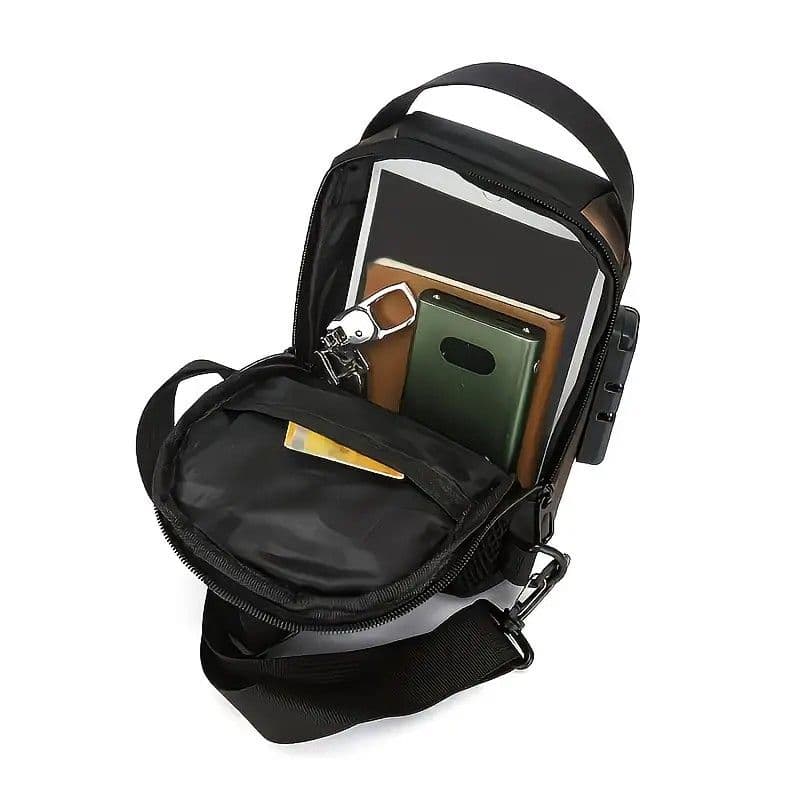 Men's Chest Bag Honeycomb Breathable Adjustable Shoulder Strap USB Charging Password Lock M/L Sizes