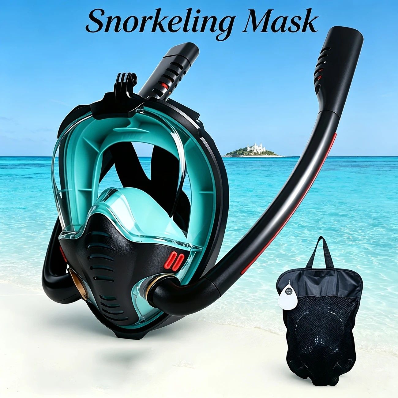 Adult Full Face Snorkel Mask Dual Tube 180° Panoramic Anti-Fog, Unisex Snorkelling Gear for Outdoor Water Sports S/M green