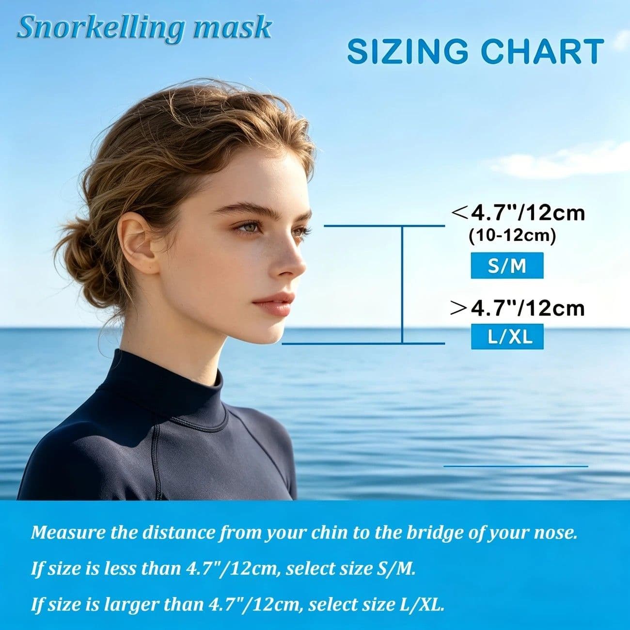 Full Face Snorkel Mask 180° Panoramic Anti-Fog Dual Tube L/XL Black
