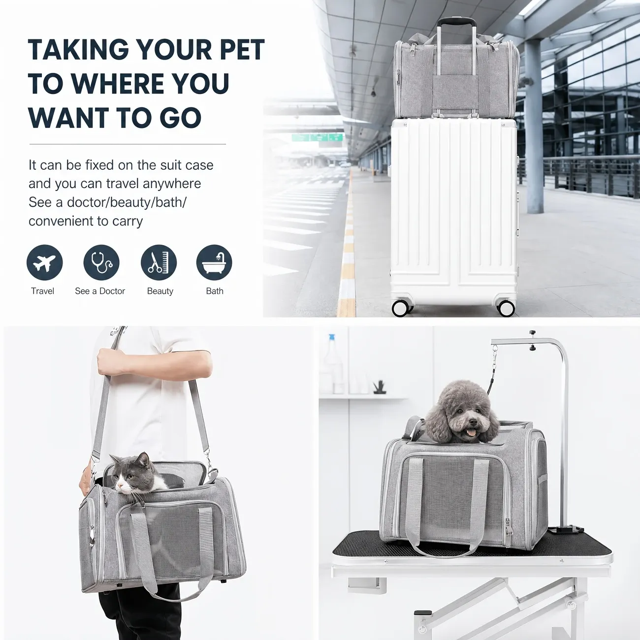 Breathable Multi-Functional Pet Carrier Backpack, Oxford Cloth Car Travel Cat & Dog Carrier, Large Capacity Portable Outdoor Pet Bag.(PINK,SIZE S)