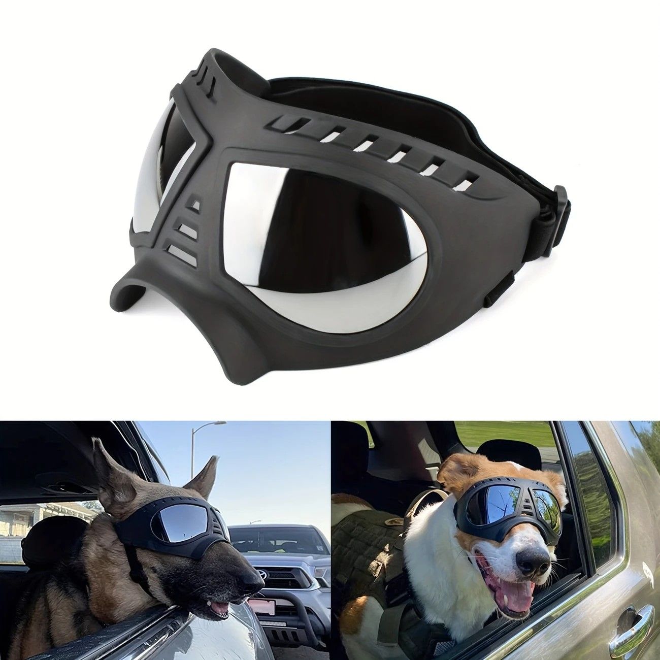 Large Dog Goggles | Windproof, Snowproof, UV Protection, Flexible Frame Sunglasses for Outdoor Adventure(WHITE)