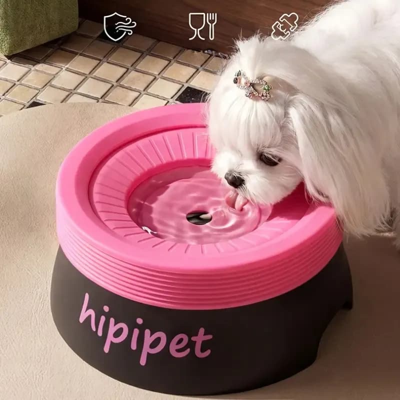 Water Bowl Splash-Proof Anti-Wet Mouth 600 ML Milk White Peach Powder