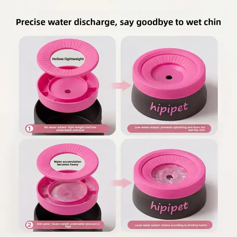 Water Bowl Splash-Proof Anti-Wet Mouth 600 ML Milk White Peach Powder