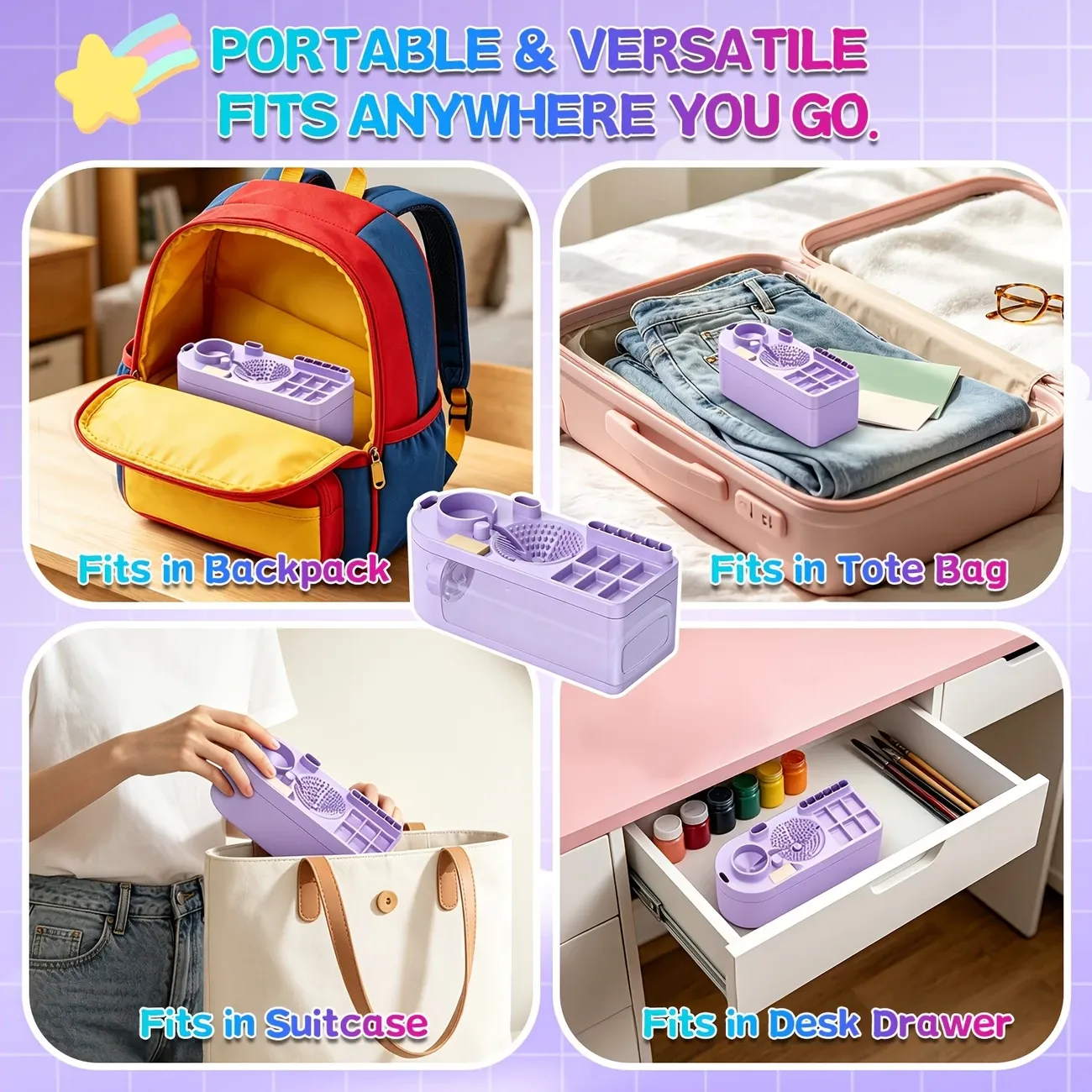 Multi-Functional All-in-One Brush Washer & Storage Box — 450ml Leak-Proof Cleaning Cup + Palette + Brush Slots, Portable & Drop-Resistant. A Must-Have for Watercolor & Acrylic Painting./PINK
