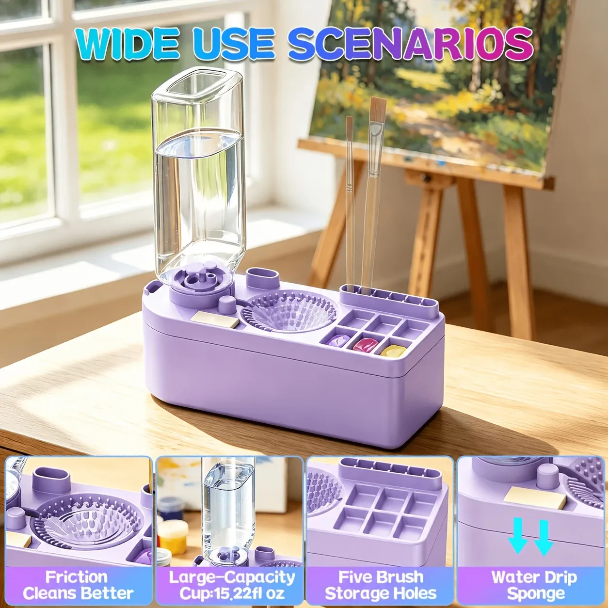 Multi-Functional All-in-One Brush Washer & Storage Box — 450ml Leak-Proof Cleaning Cup + Palette + Brush Slots, Portable & Drop-Resistant. A Must-Have for Watercolor & Acrylic Painting./PINK